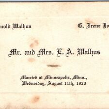 1920 Minneapolis, MN Marriage Card Arnold Walhus & Irene Johnson Antique C31 picture